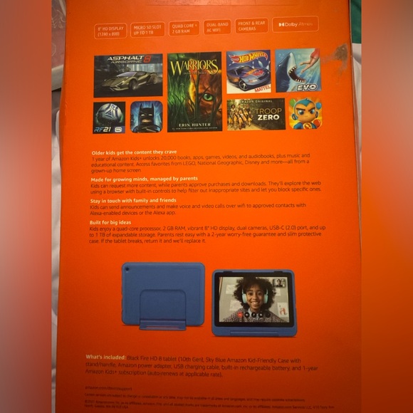 Amazon Fire HD 8 Kids Pro tablet, 8" HD ages 6–12, 32 GB Sky Blue New - Picture 2 of 3